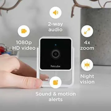 Petcube Cam Indoor Home Security Camera with 1080p HD Video, Two-Way Audio, Motion Detection, and Phone App, Night Vision Wi-Fi Camera for Apartment Security, Video Baby Monitor, Pet Camera (Cam)