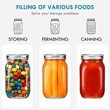 YEBODA 6 Pack Wide Mouth Mason Jars 32oz Glass Canning Jars with Airtight Lids and Bands for Preserving, Jam, Honey, Jelly, Wedding Favors, Sauces, Meal Prep, Overnight Oats, Salad, Yogurt
