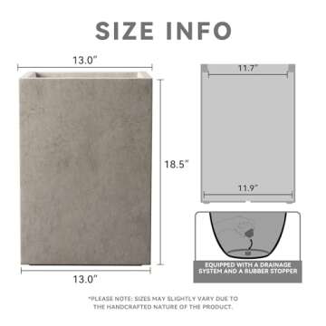 Kante 18.5" H Tall Rectangular Concrete Planters, Outdoor Indoor Lightweight Plant Pots with Drainag...