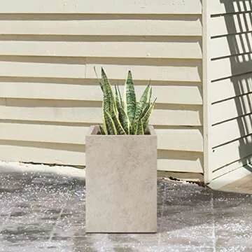 Kante 18.5" H Tall Rectangular Concrete Planters, Outdoor Indoor Lightweight Plant Pots with Drainage Hole and Rubber Plug, Modern Style for Home Garden Patio, Weathered Concrete