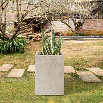 Kante 18.5" H Tall Rectangular Concrete Planters, Outdoor Indoor Lightweight Plant Pots with Drainage Hole and Rubber Plug, Modern Style for Home Garden Patio, Weathered Concrete