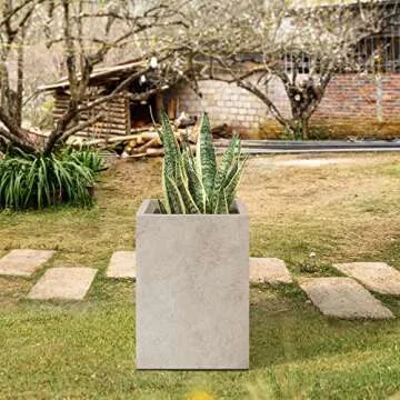 Kante 18.5" H Tall Rectangular Concrete Planters, Outdoor Indoor Lightweight Plant Pots with Drainage Hole and Rubber Plug, Modern Style for Home Garden Patio, Weathered Concrete