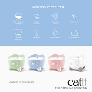 Catit PIXI Drinking Fountain – Cat Water Fountain with Triple Filter and Ergonomic Drinking Options, Pink