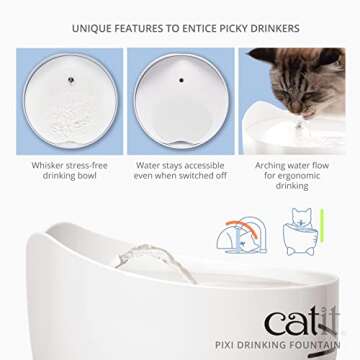 Catit PIXI Drinking Fountain – Cat Water Fountain with Triple Filter and Ergonomic Drinking Options, Pink