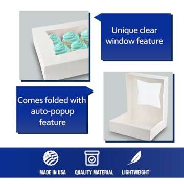 MT Products White Bakery Boxes 8" x 8" x 2.5" - Elegant Pastry Boxes (Pack of 10) - Made in the USA