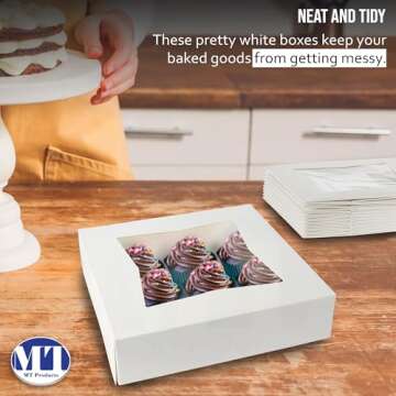 MT Products White Bakery Boxes 8" x 8" x 2.5" - Elegant Pastry Boxes (Pack of 10) - Made in the USA