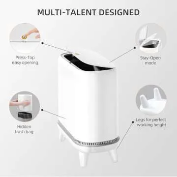 JUDRDO Bathroom Trash Can with Lid, Vacuum Adsorption Small Garbage Can 3.2 Gallon Press Top Lid Trash Bin with Legs Waterproof Waste Basket for Bathroom Bedroom Office Home