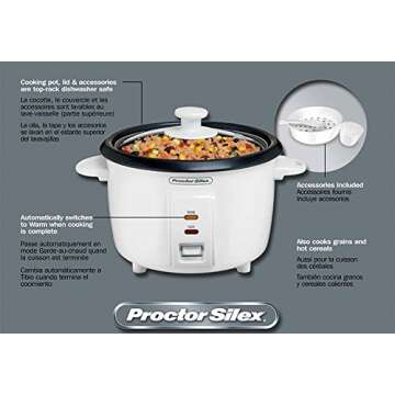 Proctor Silex Rice Cooker & Food Steamer, 8 Cups Cooked (4 Cups Uncooked), White (37534NR)