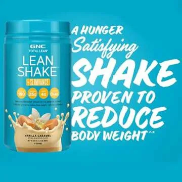 GNC Total Lean Shake + Slimvance | Caffeine Free Protein Powder, Helps Reduce Body Weight | Vanilla Carmel | 20 Servings