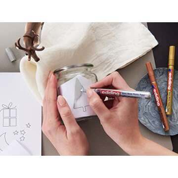 edding 780 gloss paint marker - black white gold silver copper - set of 5 paint markers - extra-fine round nib 0.8 mm - paint pen for glass, pebbles, wood, plastic, paper - waterproof, high coverage