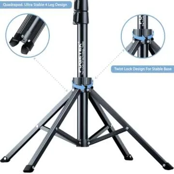 Fugetek 62" Professional Selfie Stick Tripod, Stable 4 Leg Design, Bluetooth Remote, 100% All Aluminum Stick & Legs, Lightweight, Portable All in One, Compatible with iPhone & Android, Non Skid Feet