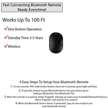 Fugetek 62" Professional Selfie Stick Tripod, Stable 4 Leg Design, Bluetooth Remote, 100% All Aluminum Stick & Legs, Lightweight, Portable All in One, Compatible with iPhone & Android, Non Skid Feet