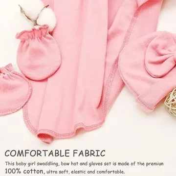Soft DRESHOW BQUBO Newborn Receiving Blanket Bow Hat Gloves Set