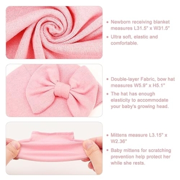Soft DRESHOW BQUBO Newborn Receiving Blanket Bow Hat Gloves Set