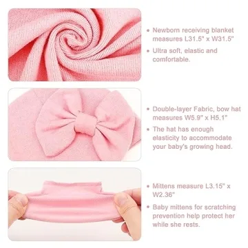 Soft DRESHOW BQUBO Newborn Receiving Blanket Bow Hat Gloves Set
