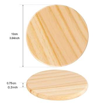 Unfinished Wood Coasters for Crafts - 12 Pack DIY Round Coasters with Non-Slip Pads