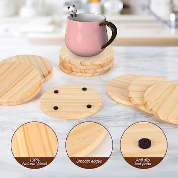 DIY Unfinished Wood Coasters Kit - 12 Pack 4 Inch