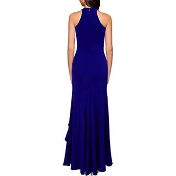 WOOSEA Women's High Neck Split Bodycon Mermaid Evening Cocktail Dress - Royal Blue