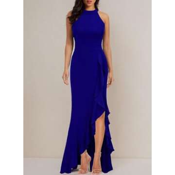 WOOSEA High Neck Bodycon Evening Dress in Royal Blue