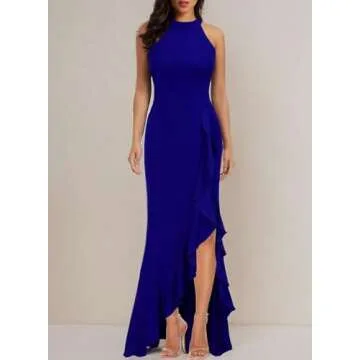 WOOSEA High Neck Bodycon Evening Dress in Royal Blue