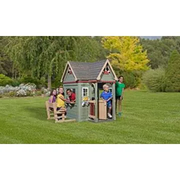 Backyard Discovery Victorian Inn All Cedar Outdoor Wooden Playhouse, Perfect for Small Yards, English Garden Bench, Awning Front Porch, Front Door, Flower Pots, Designed for Ages 2 to 10 yrs Old
