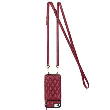 LAMEEKU Wallet Case Compatible with iPhone iPhone SE 2022 5G, iPhone 7 Crossbody Case iPhone 7 Quilted Leather Case Wallet with Card Slot Protective Case for iPhone 8/7/SE 4.7"-Burgundy