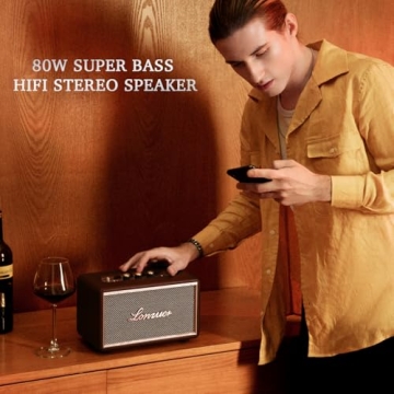 Lonzuer Retro 80W Loud Bass Bluetooth Speaker - Wireless
