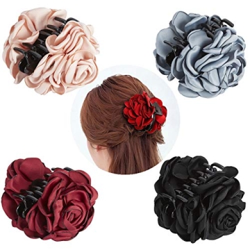 Lawie 4 Pack Large Black Burgundy Red Butterfly Octopus Ribbon Silk Chiffon Rose Flower Plastic Hair...