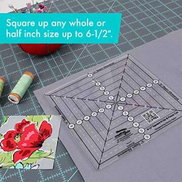 Creative Grids 6-1/2in Square It Up or Fussy Cut Square Quilt Ruler - CGRSQ6