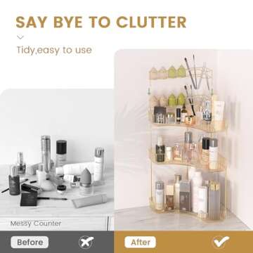 NATURE'S SOURCE Makeup Organizer for Vanity, 3-Tier Corner Bathroom Organizer Countertop with Makeup...