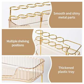 NATURE'S SOURCE Makeup Organizer for Vanity, 3-Tier Corner Bathroom Organizer Countertop with Makeup Brush Holder, Corner Counter Storage for Bathroom Dresser- Amber Gold