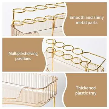 NATURE'S SOURCE Makeup Organizer for Vanity, 3-Tier Corner Bathroom Organizer Countertop with Makeup Brush Holder, Corner Counter Storage for Bathroom Dresser- Amber Gold