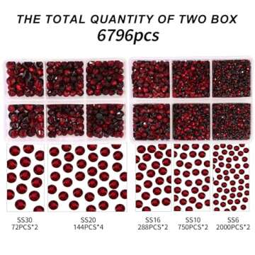MEIBITE 6796PCS Red Hotfix Rhinestones Crystal Stones Glass for Fabric Clothes Shirts Sparkly Flat Back Round with Tweezers and Picking Pen (SS6~SS30 Set)