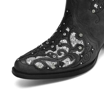 heelchic Women Glitter Inlay Rhinestones Cowgirl Boots Embroidered Short Western Boots