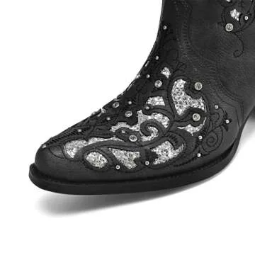 heelchic Women Glitter Inlay Rhinestones Cowgirl Boots Embroidered Short Western Boots