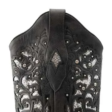 heelchic Women Glitter Inlay Rhinestones Cowgirl Boots Embroidered Short Western Boots