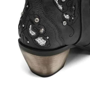 heelchic Women Glitter Inlay Rhinestones Cowgirl Boots Embroidered Short Western Boots