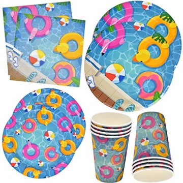 Gift Boutique 122 Pcs Pool Party Supplies Set Paper Plate Cup Napkin for Summer Beach Ball Hawaii Lu...