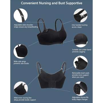 iloveSIA 3-Pack Seamless Nursing Bras for Full Bust Support – Maternity Breastfeeding Essentials Black+Pink XL