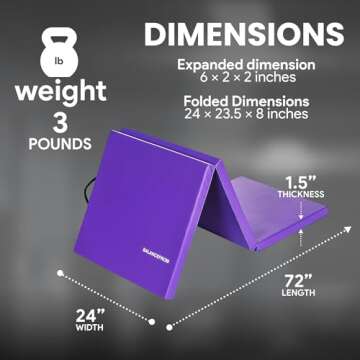 BalanceFrom Folding Gymnastics Mat Home Gym Floor Tumbling Equipment, Purple