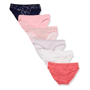 Amazon Essentials Women's Cotton Bikini Brief Underwear (Available in Plus Size), Pack of 6, Dots/Mu...