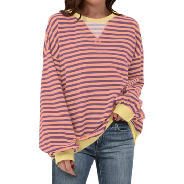 ANRABESS Women Striped Oversized Sweatshirt Long Sleeve Crewneck Shirts 2024 Fall Fashion Pullover S...