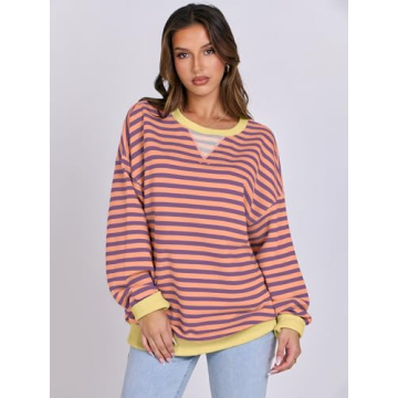 Trendy Women's Oversized Striped Sweatshirt for Fall Fashion