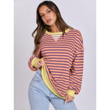 Trendy Women's Oversized Striped Sweatshirt for Fall Fashion