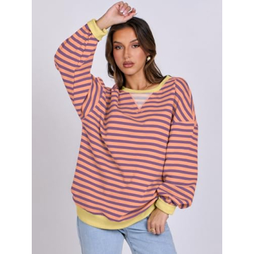 Trendy Women's Oversized Striped Sweatshirt for Fall Fashion