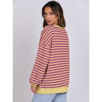Trendy Women's Oversized Striped Sweatshirt for Fall Fashion
