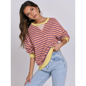 Trendy Women's Oversized Striped Sweatshirt for Fall Fashion