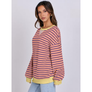 Trendy Women's Oversized Striped Sweatshirt for Fall Fashion