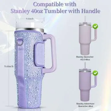 Keepamor Bling Water Bottle Carrier Bag for Stanley Quencher H2.0 & Adventure 40 oz Tumbler with Han...