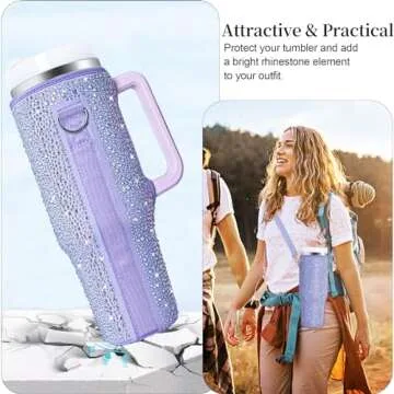 Keepamor Bling Water Bottle Carrier Bag for Stanley Quencher H2.0 & Adventure 40 oz Tumbler with Handle, Neoprene Water Bottle Holder with Adjustable Strap for Stanley Cup Accessories